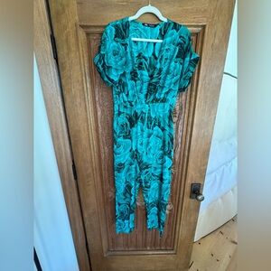 Zara Teal and Black Floral Jumpsuit